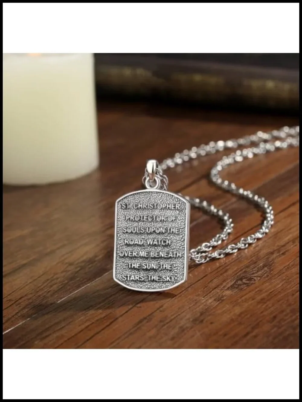 Saint Christopher Dog Tag Pendant Necklace Silver Plated Copper